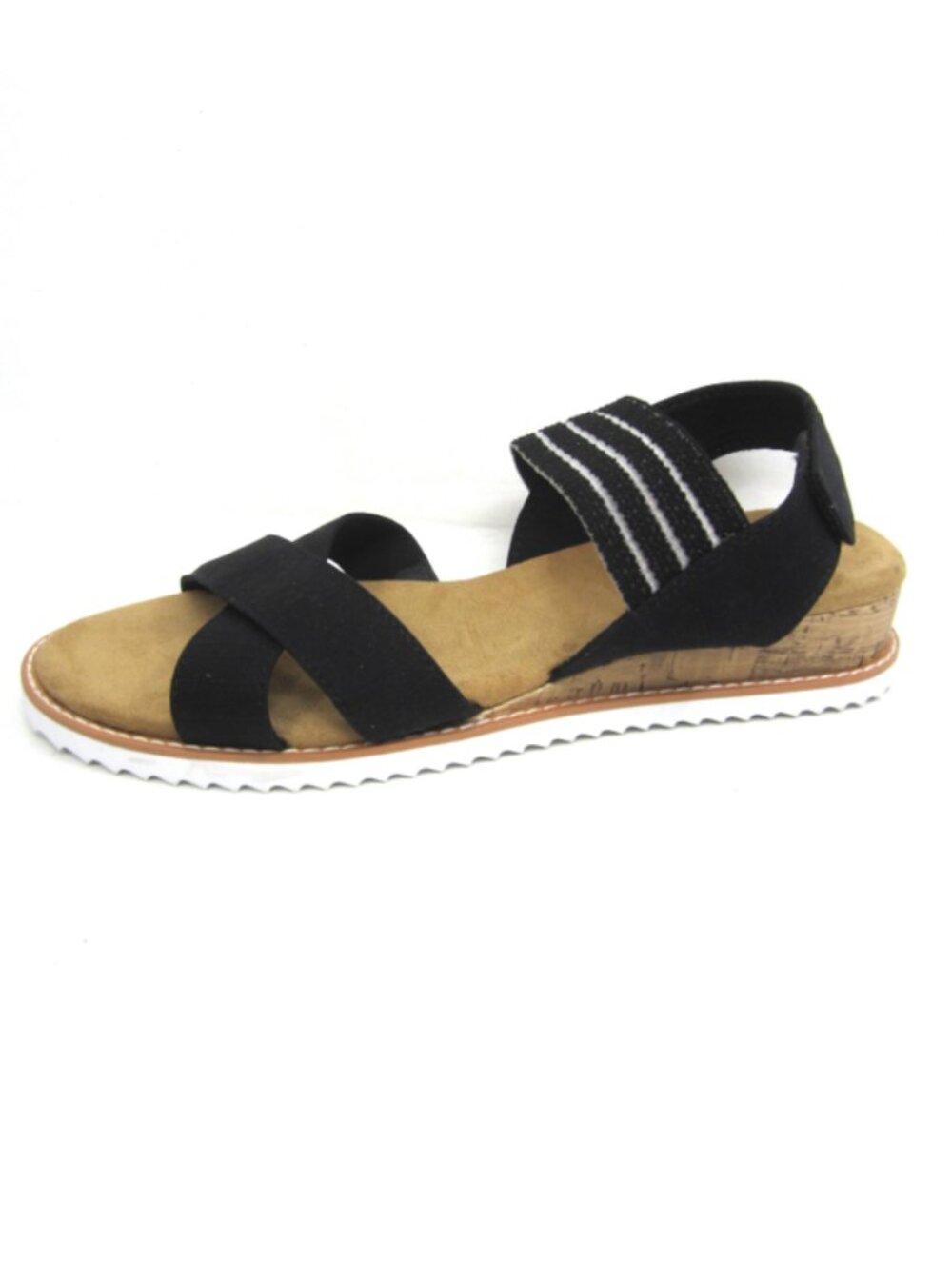 BOBS from Skechers Size 10 NEW Desert Kiss Shore Enough Wedge Sandal Black Cork - Picture 3 of 6